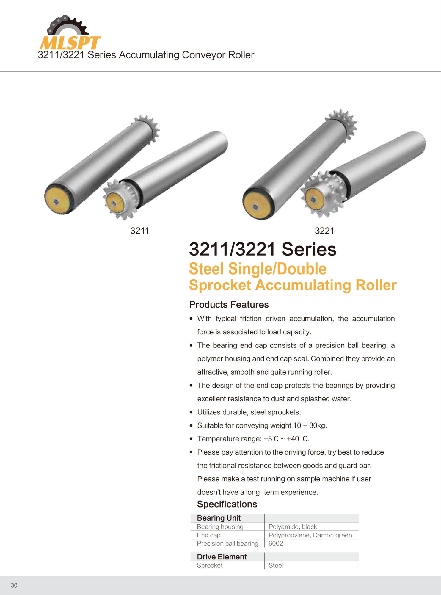 3211/3221 Series Steel Single/Double Sprocket Accumulating Roller